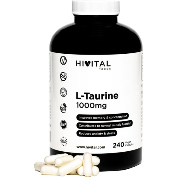 Hivital L-taurine 1000 Mg. 240 Vegan Capsules for 4 Months.