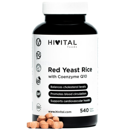 Hivital Levadura de Arroz Rojo con Coenzima Q10. 540 comprimidos veganos, suministro para 18 meses