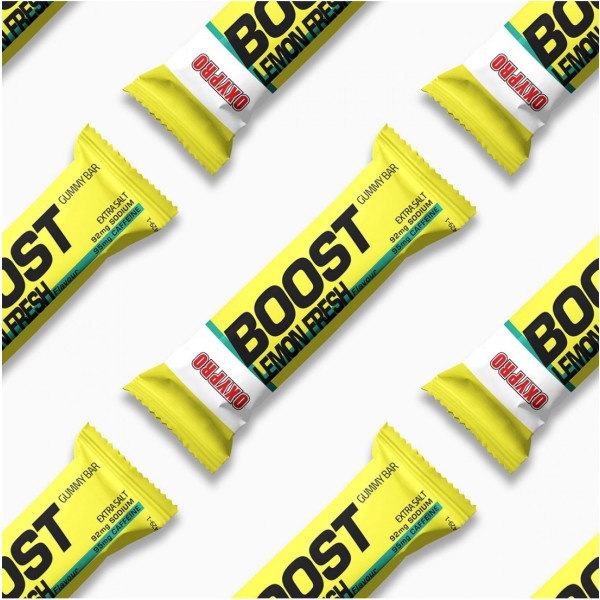 Oxypro Nutrition Energy Boost Limón Fresh - Caja x 14 - Barrita textura gominola con 92mg de sodio y 95mg de cafeína