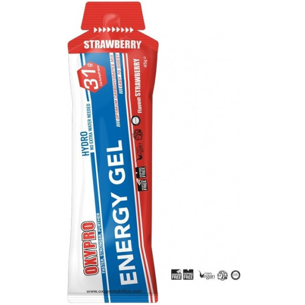 Oxypro Nutrition ENERGY GEL sabor Fresa sin cafeina - formato individual - gel con 31g CH - 100% HYDRO