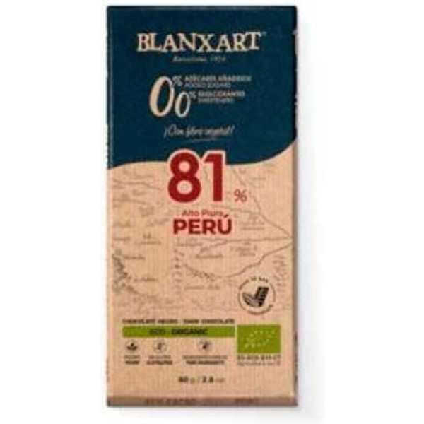 Blanxart Chocolate Amargo 81% Peru Sem Açúcar Adicionado 80 Gr Eco