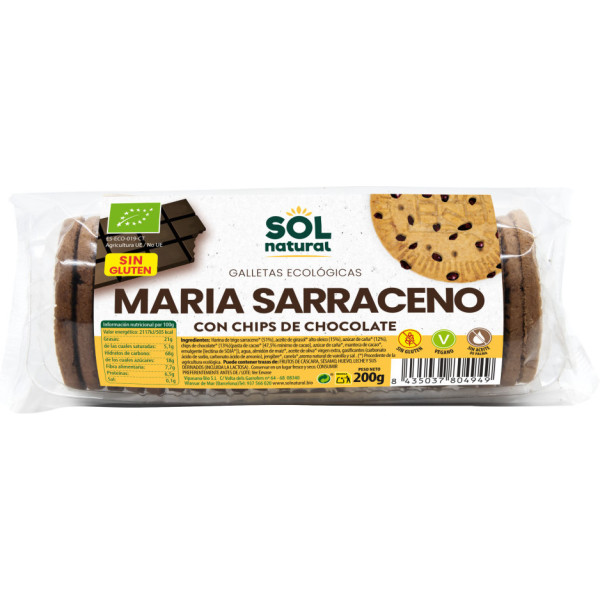 Solnatural Marias Biscotti Di Grano Saraceno Con Gocce Di Cioccolato 200 Gr Bio