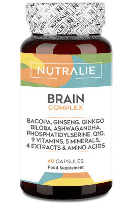 Nootropico naturale potente - Memoria - Concentrazione - Energia - Agilità mentale - Ginkgo Biloba, Bacopa Monnieri, Colina, L-Tirosina, Ginseng + Vitamine - Brain Complex - 60 Capsule-image