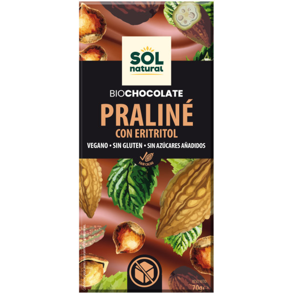 Solnatural Chocolate Praliné Com Eritritol Comprimido 70 Gr Bio