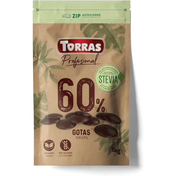 Torras Gota Chocolade 60% Cacao Stevia 1 Kg