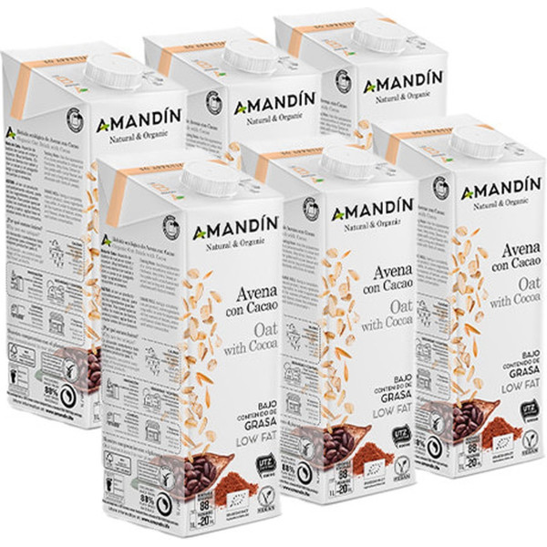 Amandin Bebida Vegetal De Avena Con Cacao 6 Uds X 1 L