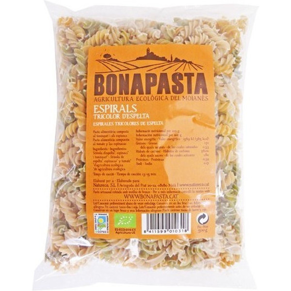 Bonapasta Espirales Tricolor De Espelta 500 Gr Eco