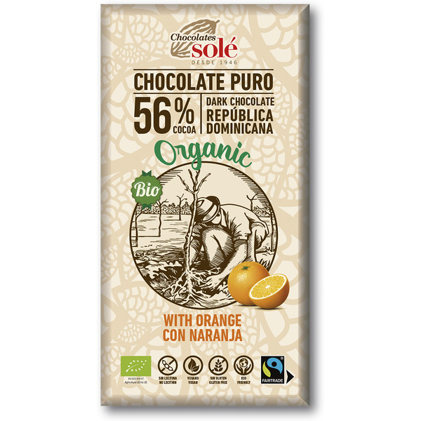 Chocolates Solé Chocolate Negro 56% Con Naranja 100 Gr Eco