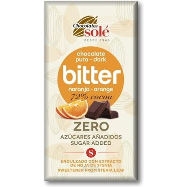 Solé Chocolates Pure Chocolade 72% met Sinaasappel en Stevia 100 Gr Zonder Suiker