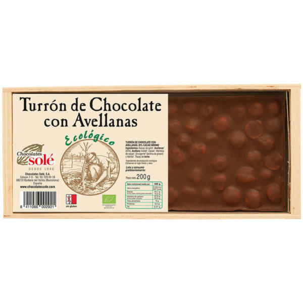 Chocolates Solé Turron Chocolate Con Avellanas 200 Gr Bio