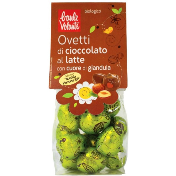 Baule Volante Ovos De Chocolate Ao Leite Com Coração De Guinduja 100 Gr Bio