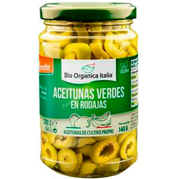Olives vertes coupées en tranches Bio Organica Italia 140 gr Demeter