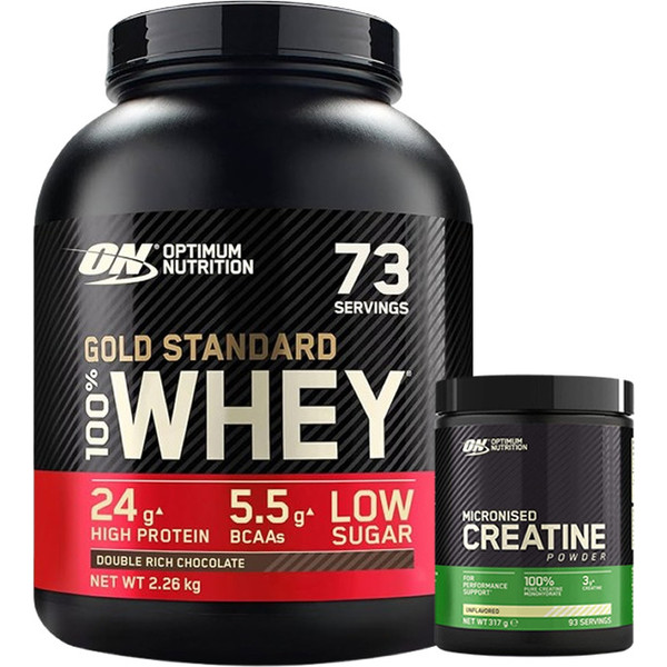 GESCHENKPACKUNG Optimum Nutrition Protein On 100 % Whey Gold Standard 5 Pfund (2,27 kg) + Gold Standard Pre-Workout Workout 330 g