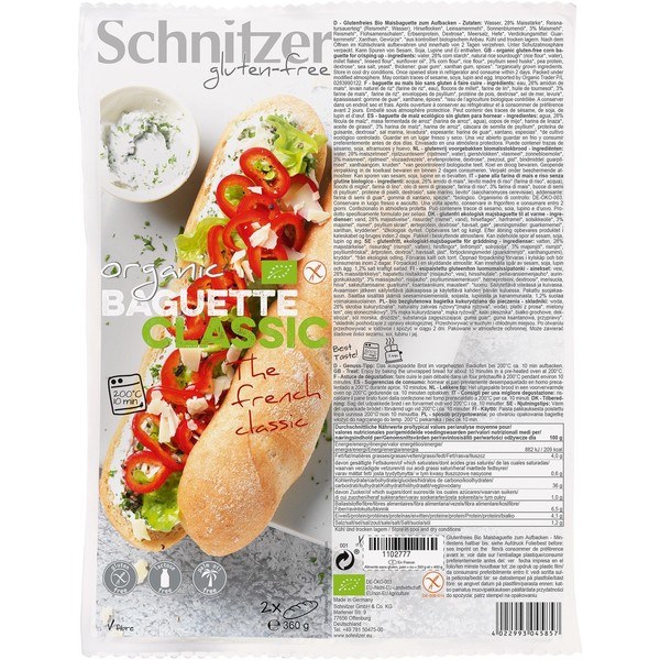 Pão Schnitzer Baguete Clássico Sem Glúten Schnitzer 360 Gr