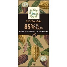 Solnatural Tablette Chocolat Cacao Noir 85% Bio 70 G