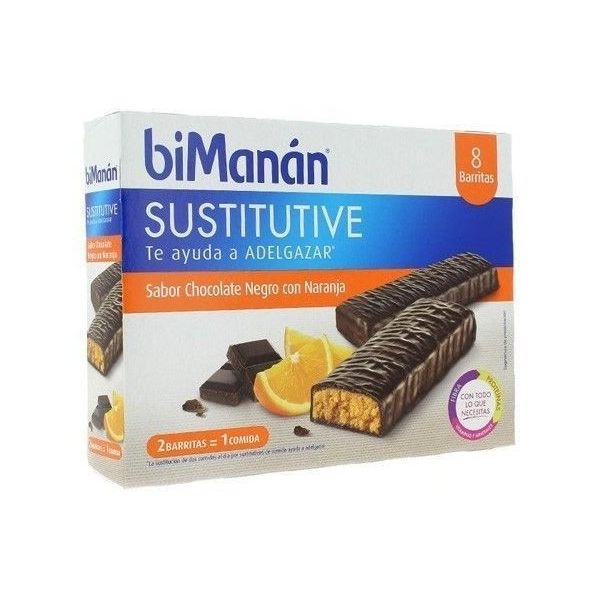 BiManan Sustitutive Barritas Chocolate Negro con Naranja 8 barritas x 40 gr