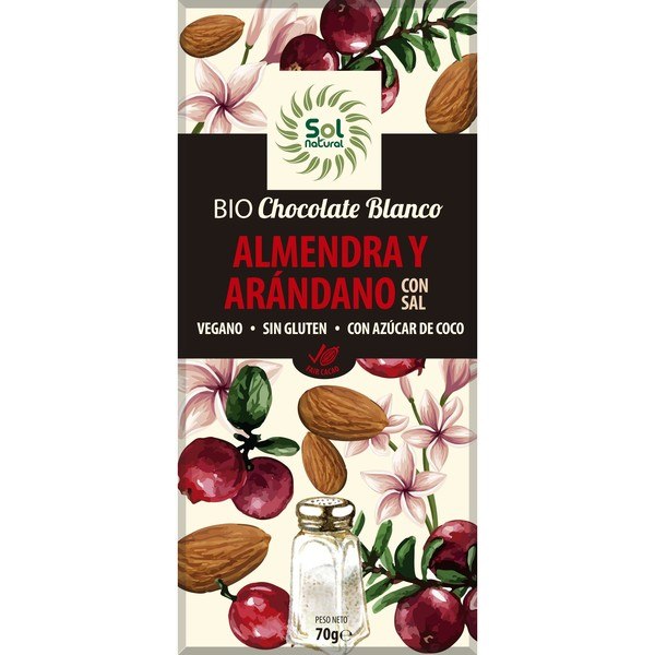 Solnatural Tablet Choco Branco Amêndoa-cranberry 70 G