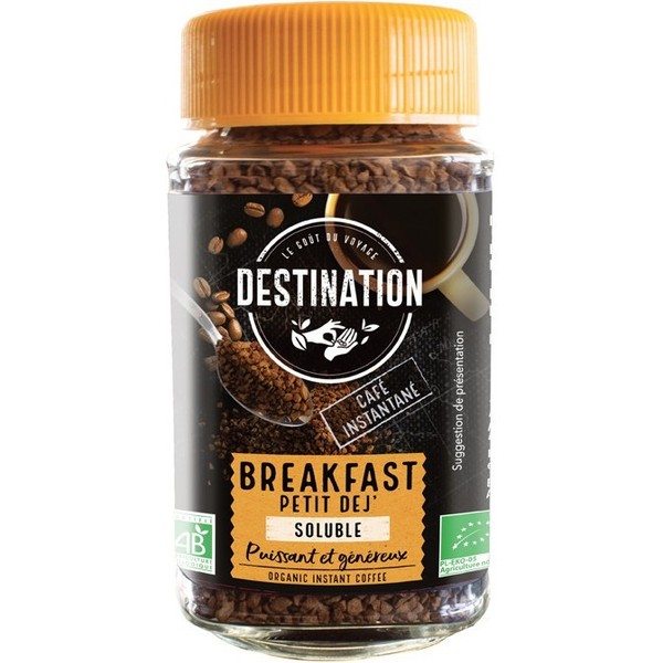 Destination Café Soluble Lyophilisé Pour Petit Déjeuner Bio 100gr