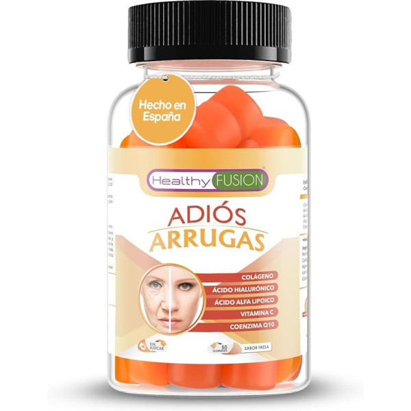 Healthy Fusion Adiós Arrugas 50 gummies - Tratamiento Antiarrugas con Colágeno y Ácido Hialurónico
