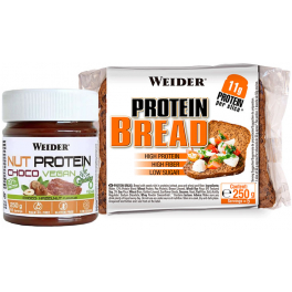 Pack Weider Protein Bread - Pan Proteico 9 bolsas x 5 Rebanadas (250 gr) + NutProtein Choco Vegan Spread Crunchy 250 gr