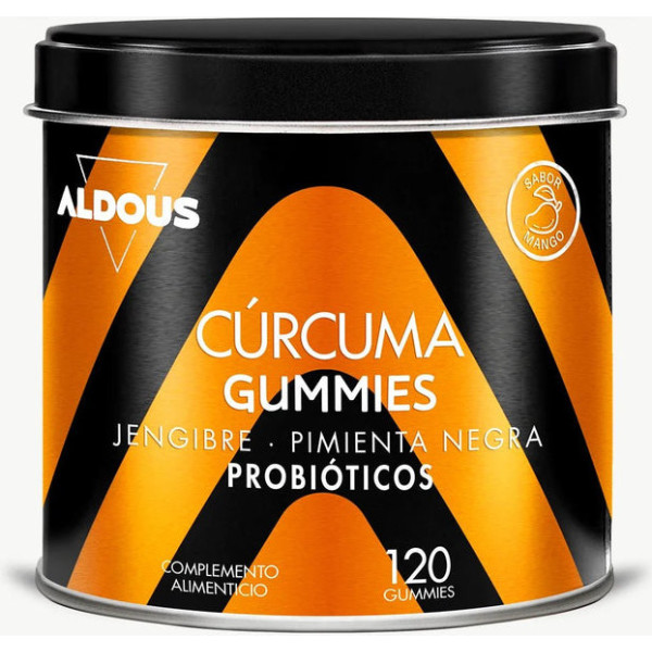 Aldous Bio Curcuma au gingembre et poivre noir + Probiotiques 2500 mg 120 Gummies