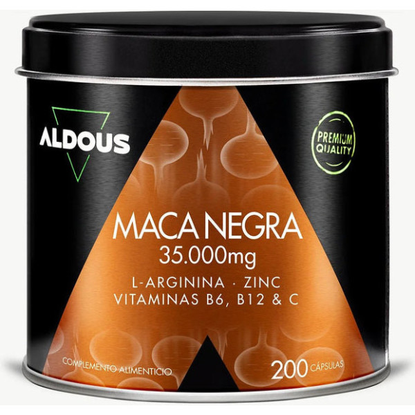 Complexe de Maca Noire Péruvienne Bio Aldous 35 000 mg Ext 20:1 200 gélules Arginine Zinc Vitamine C B12 et B6