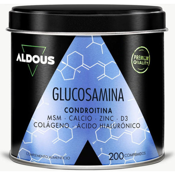Aldous Bio Glucosamine Chondroïtine MSM Collagène Acide Hyaluronique Zinc Calcium et Vitamine D3 200 Comp