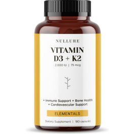 Nullure Vitamina D3 + K2 Mk7 Sistema Inmune. Corazón Y Huesos. Fácil Absorción 180 Caps