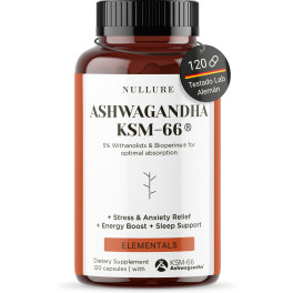 Nullure Ashwagandha Orgánica Ksm-66 + Bioperine Antiestrés. Energía Y Equilibrio Emocional 120 Caps
