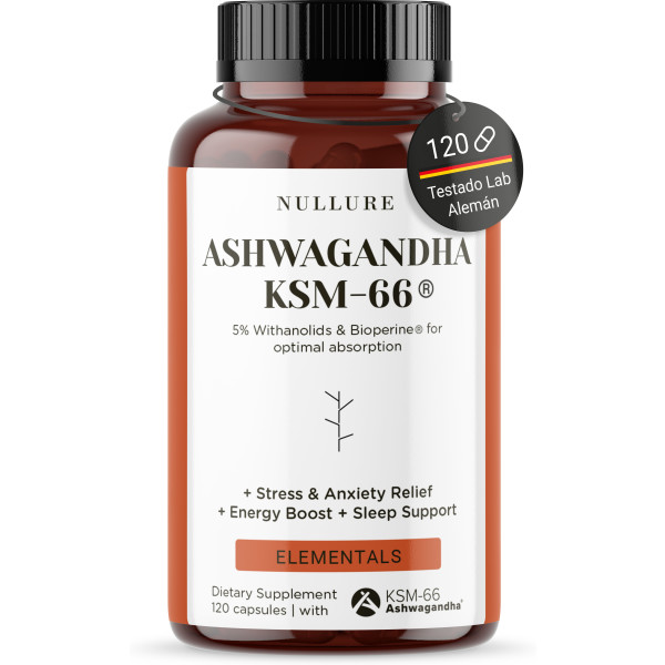 Nullure Organic Ashwagandha KSM-66 + Bioperine - Antistress, energie en emotionele balans - 120 caplets