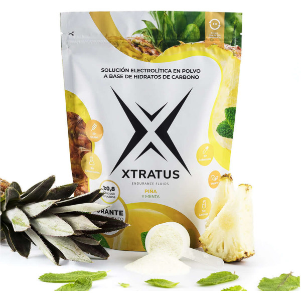 Xtratus Piña y Menta - Bebida Deportiva Energética con Carbohidratos 1:0,8 (maltodextrina - fructosa) y Sales Minerales. Sin Aditivos. Sin Aromas. Con Piña y Menta Natural en Polvo. Para Hidratacion y Rendimiento Durante Entrenamiento. Óptima digestión.