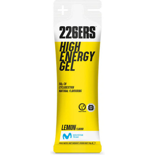 226ERS HIGH ENERGY GEL - 1 Gel x 76 gr - Gel Energético Sin Cafeina - Sin Gluten, Vegano / 50 Gr de Hidratos de Carbono