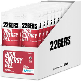 226ERS HIGH ENERGY GEL CAFFEINE - 24 Geles x 60 ml - Gel Energético Cereza Sin Gluten - Vegano - Con Ciclodextrina - 160mg de Cafeína y 50g de Hidratos de Carbono