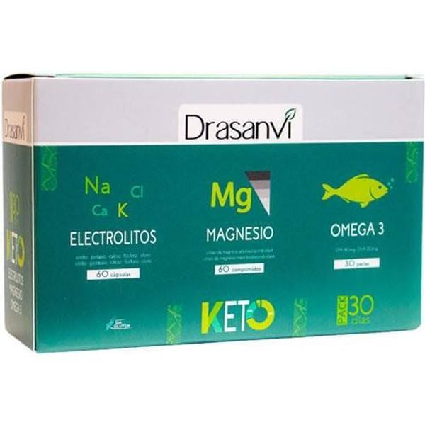 Drasanvi Pack Keto Electrolytes 60 Kapseln + Magnesium 60 Kapseln + Omega 3 30 Perlen