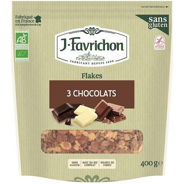 J.favrichon Flocons 3 Chocolats 400gr - Céréales Sans Gluten