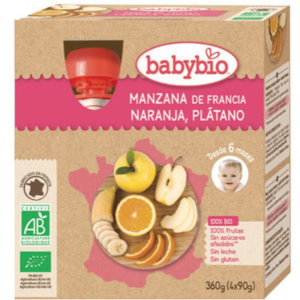 Babybio Sachet Pomme Orange Banane Bio 4 X 90
