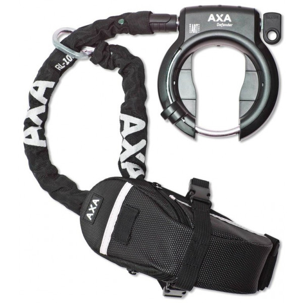 Axa Candado Cuadro Defender Rl 100+cadena+bolsa Apertura Ancho 50 Mm Negro