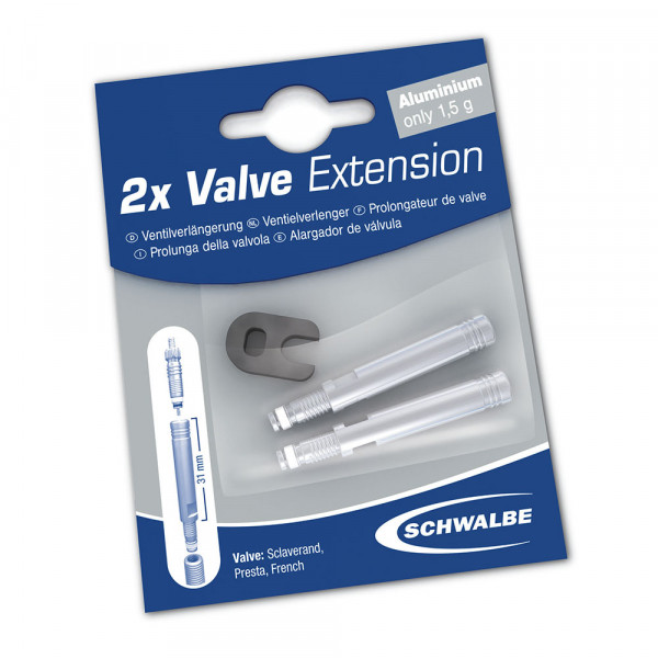 Schwalbe Presta Valve Extensions Wishbone de alumínio destacável 17 mm + chave de desmontagem (2 unidades)