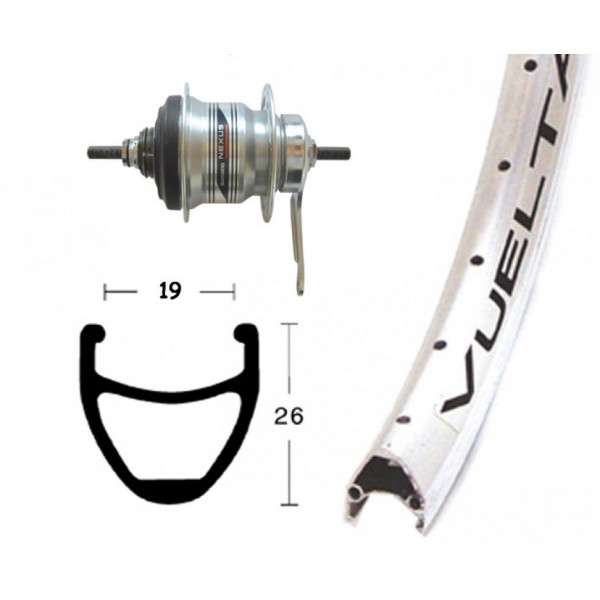 Winora Rueda Trasera 28x1.75 Rodi Airline 1 36 Agujeros Contrapedal Sh.128 Mm 7v.plata Pulid(622-21)
