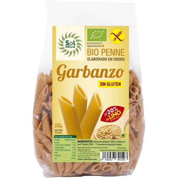 Solnatural Penne De Garbanzo Con Lino Bio S/gluten 250 G