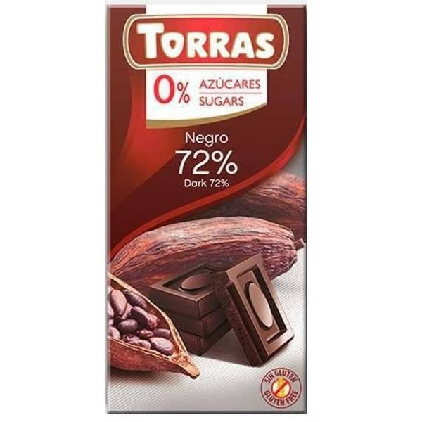 Torras Chocolate Negro 72% Cacao Sin Azucar 75 Gr