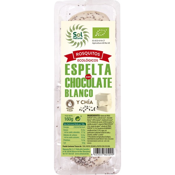 Solnatural Rosquitos Espelta Chocolate Blanco Bio 160 G