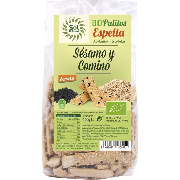 Palitos Solnatural Com Gergelim E Cominho Preto Bio 150 G