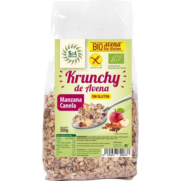 Solnatural Krunchy Oats S/g Pomme-cannelle 350 G