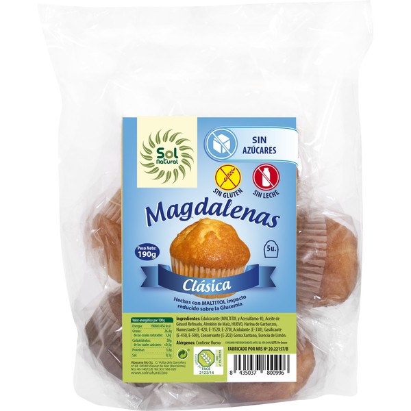 Solnatural Magdalenas S/g Clasica S/azucar 5/u 190 G