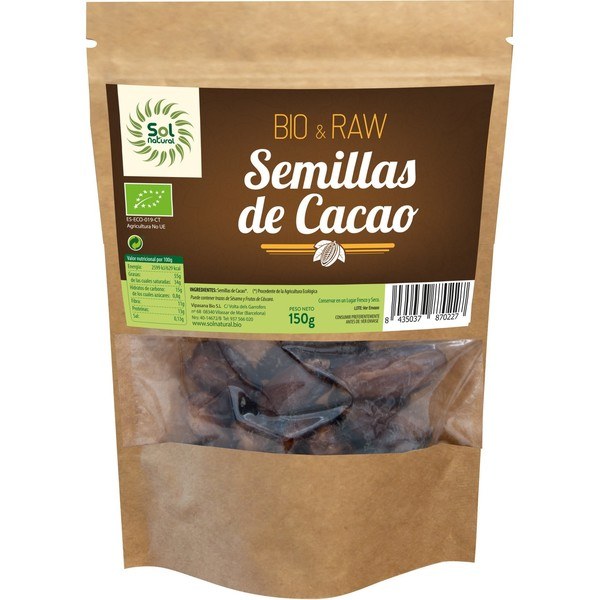 Solnatural Graines De Cacao Crues Crues Bio 150 G