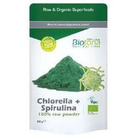 Biotona Clorela + espirulina em pó cru sachês de 20x10g