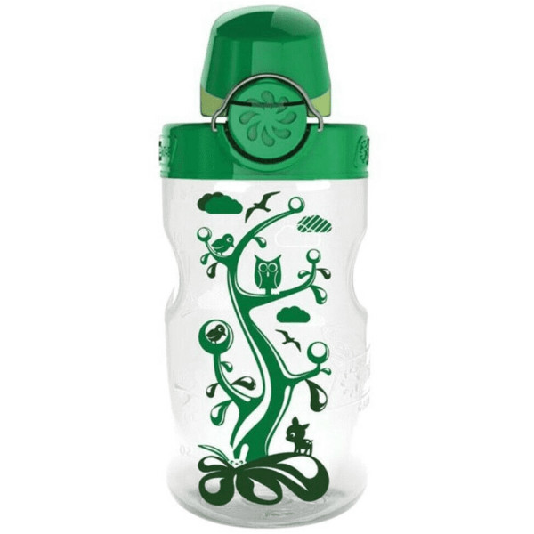 Nalgene Otf Kids Bottle Transparent Nature Pattern Green Cap 035 L