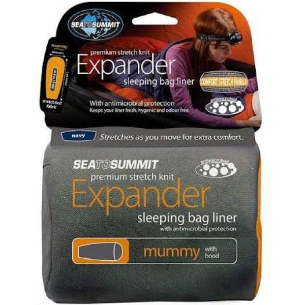 Sea To Summit Expander Liner Travel Sack - momie avec capuche et pied de boîte bleu marine