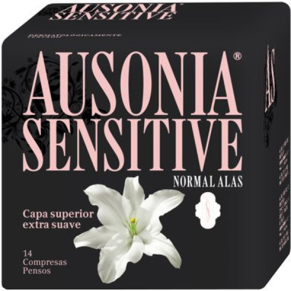 Ausonia Sensitive Compressas Asas Normais 14 Unidades Mulher